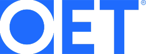 OET logo displayed in blue and white colors, representing the Occupational English Test.